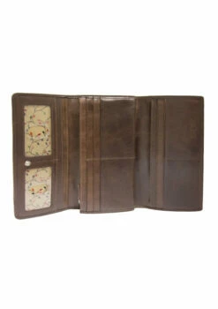 Mancini Casablanca Ladies' RFID Secure Trifold Wallet -Travel Sales Store 8700296 BROWN open