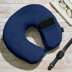 Brookstone Comfort Classic MicroBead Travel Neck Pillow -Travel Sales Store BNPM0003 442 BLUE 2